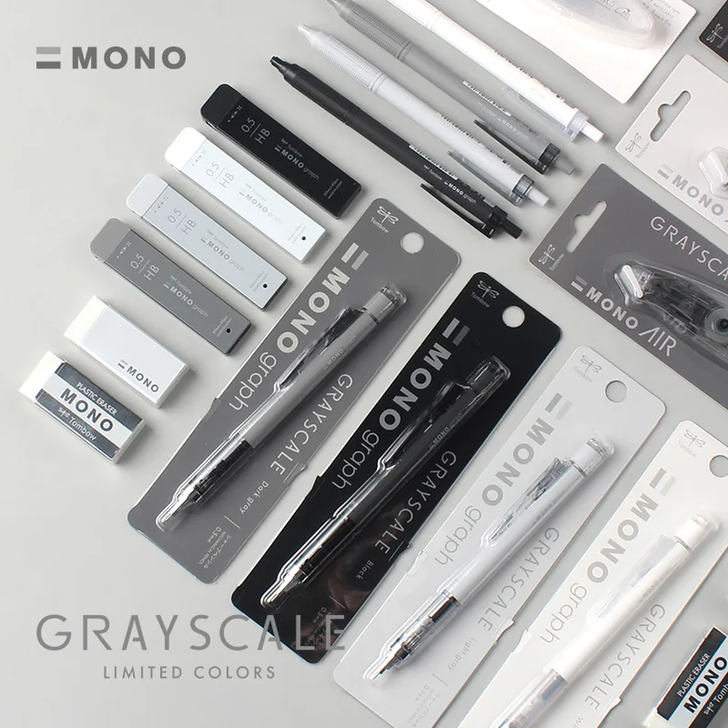 Tombow MONO 그레이 스케일 시리즈 리미티드 교정 지우개, 리드 코어 자동 펜슬 및 오일 펜