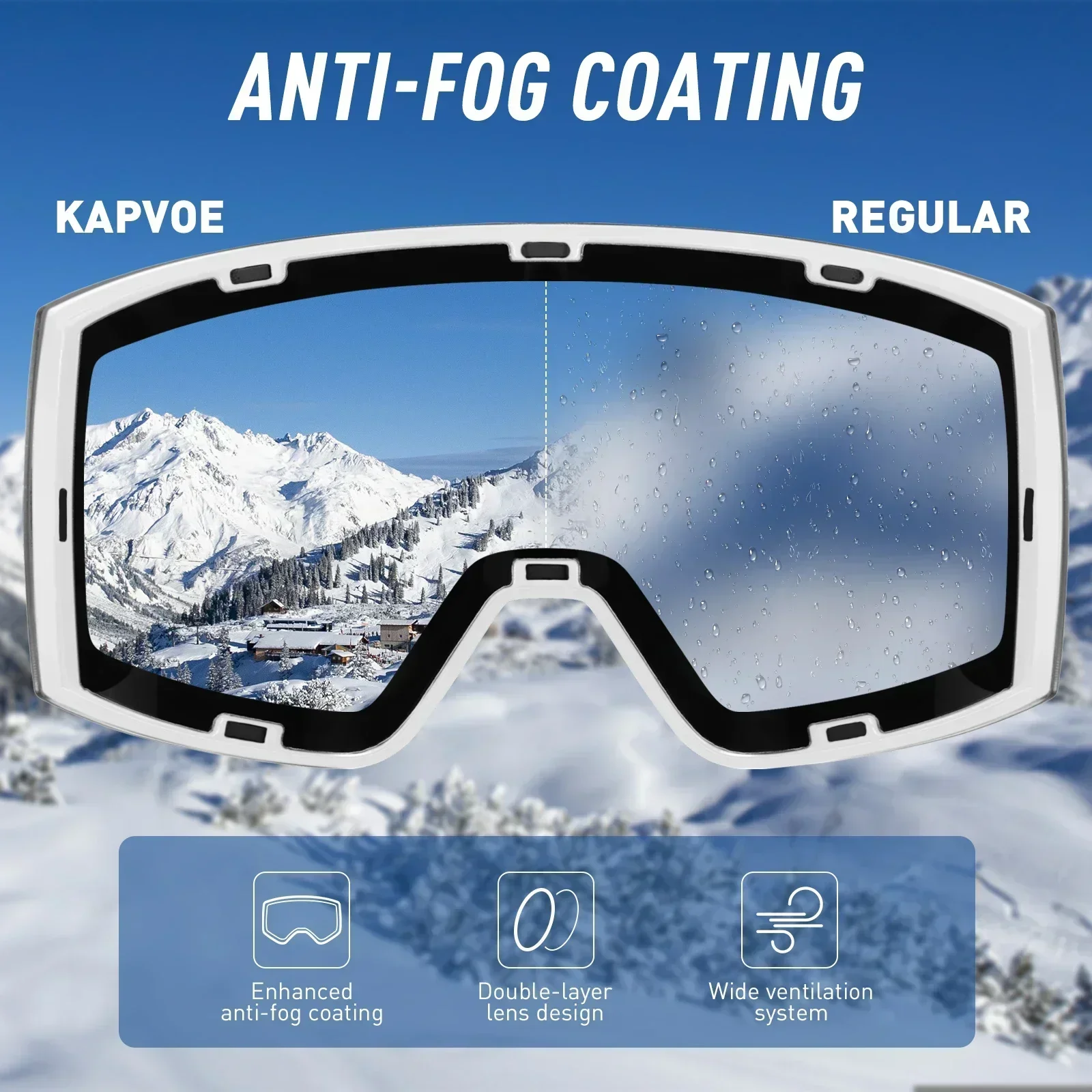 Kapvoe Ski Goggle Snow Goggles Snowboard Anti-Fog Mask for Men Women Eyewear Kit Cylindrical UV400 Snow Glasses Snowmobile