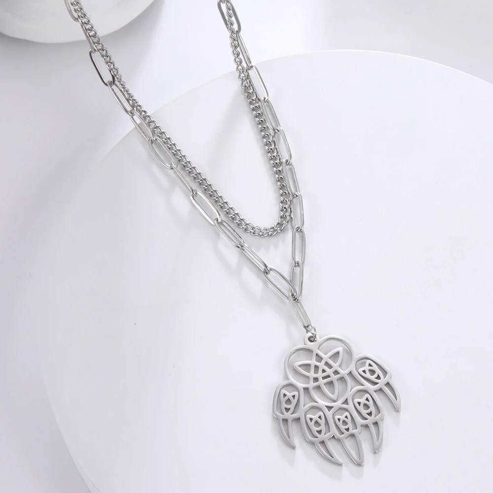 Dawapara Wolf Paw Slawische Halskette Hohl Celtics Knoten Edelstahl Warding Bear Männer Religiöse Talisman Halskette – Detail 14