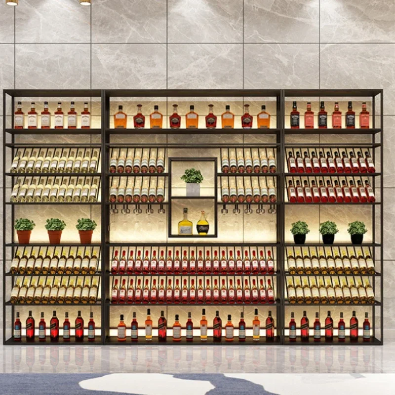 Restaurant Iron Bar Cabinet Fashion Wall Mounted Illuminated Vertical Wine Rack Creative Szafka Unique Furniture