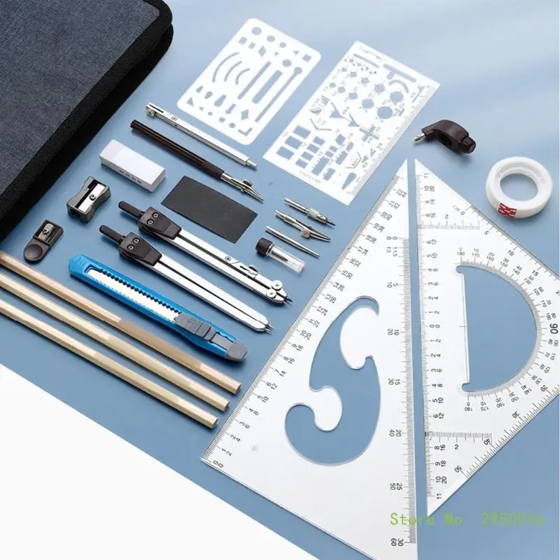 Metal Geometry Metal Divider, Set Square, Pencils, Eraser Set