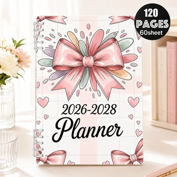 Agenda a Spirale 2026-2028, 120 Pagine, Organizer Giornaliero e Settimanale con Fiocco Rosa per Donne, Studenti, Scuola e Ufficio