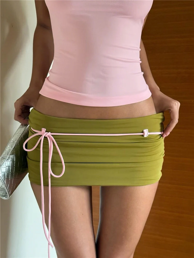 Sisterlinda Chci Color Blocking 2-teiliges Set für Damen, tief ausgeschnittenes, rückenfreies, schmales Camisole-Top + Bandage-Quastenrock, süßer, trendiger Alltagsanzug – Detail 18