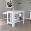Cala Kitchen Island, Four Legs, Three Shelves  White / Light Oak 1