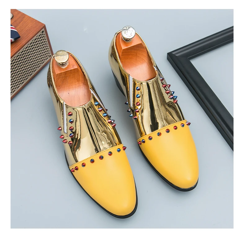 Stilvolle Herren-Kleiderschuhe mit Nieten, Übergröße 46, Slip-On-Leder, formelle Herrenschuhe, goldene Hochzeitsschuhe mit hohen Absätzen, Herren-Chaussure-M hommes – Detail 18