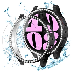 Bling Diamond Glass and Case Set with Screen Protector - Luxury Watch Accessory Cover for Galaxy watch 4 40mm (Black)