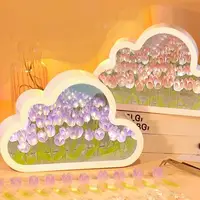DIY Cloud Mirror Tulip Lamp Night Light Girl Bedroom Ornaments Photo Frame Handmade Glass Bedside Sleep Light Christmas Gifts ﻿