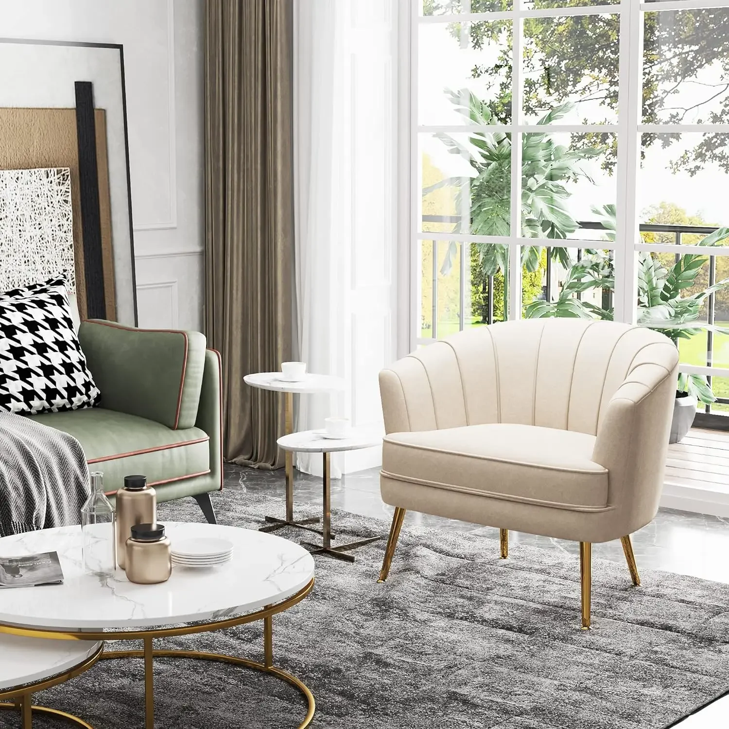 SHINEBOOM Velvet Accent Chairs for Living Room Bedroom Office Leisure Upholstered Single Sofa Chair Arm Chair Comfy Rea