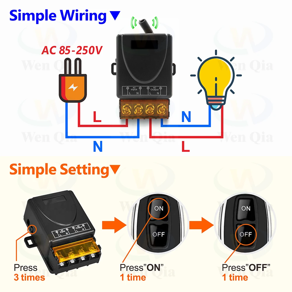 433Mhz 고전력 무선 원격 제어 펌프/전등 스위치 110V 220V 230V 30A 릴레이, ON/OFF 송신기, 워터 펌프 램프 팬용