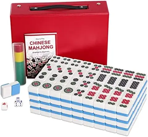 

GUSTARIA Chinese Mahjong Set, X-Large 1.6" Durable Melamine Mahjong Tiles (Blue), Professional Complete Mah Jongg Set Carryi
