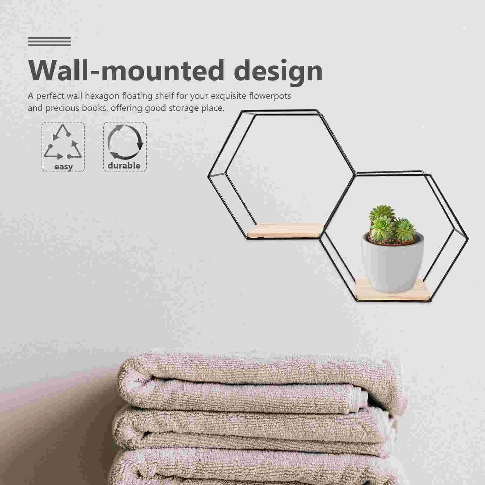 Wall Shelf Simple Bedroom Dual Hexagon Modern Floating Shelf Black Wall Shelf Metal Wall Shelf for Living Room Wall Decoration