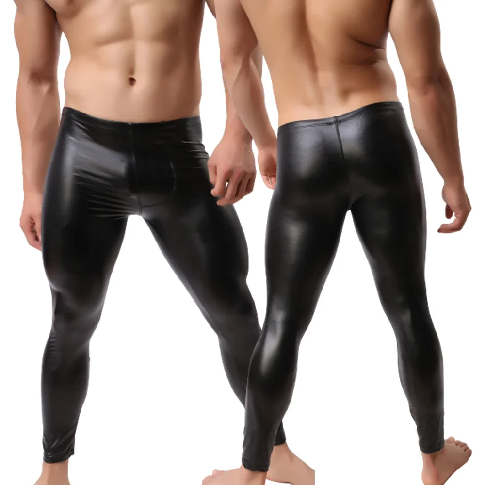 High Quality Men Faux Leather Skinny Pencil Pants Sexy Skinny Leggings Clubwear Bodywear Trousers Man Slim Fit Leather Leggings