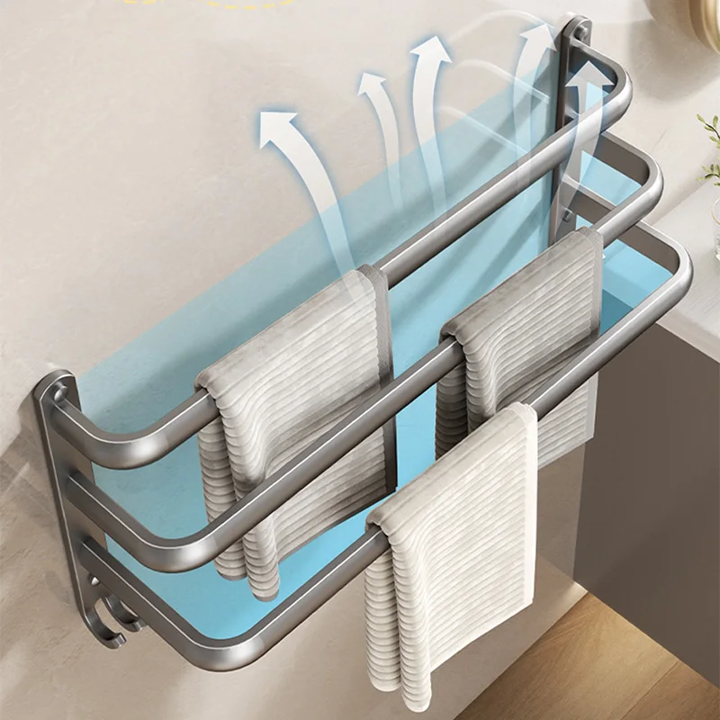 Multilayer Bathroom Towel Rack without Drilling Wall Mount Self Adhesive Towel Hanger Shelf with Hook Three Layer Rail Towel rack