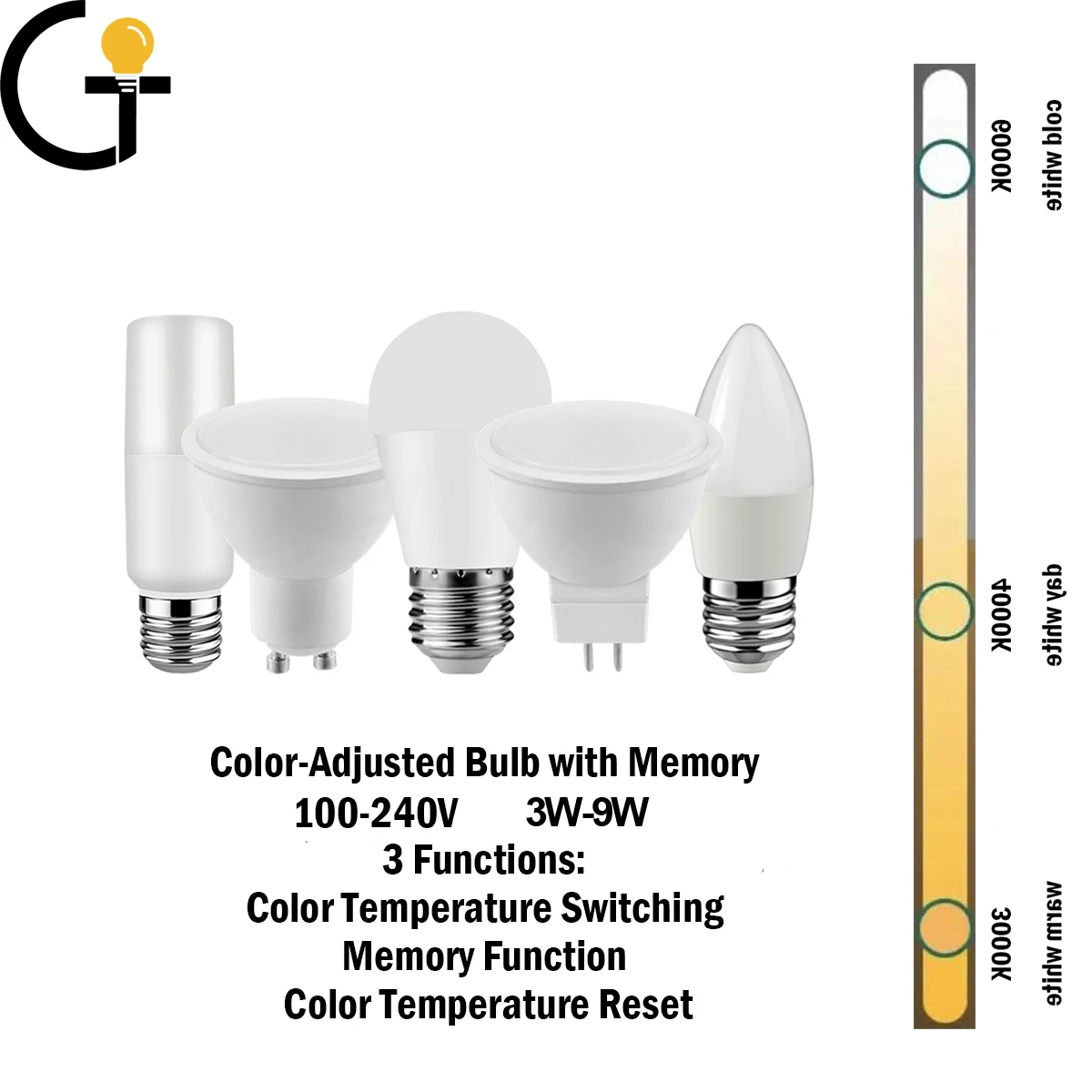 

5PCS LED Color-adjusted Bulb AC120V/AC220V 3W-9W CCT, Memory Function, Color Temp Reset Light For Interiors Lighting