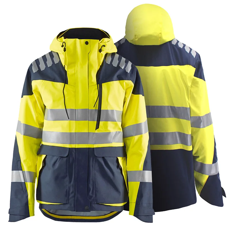 

High Visibility Winter Jacket Fleece Inside Patchwork Hooded Workwear Coat Hi Vis Reflective Windbreaker Jacket Waterproof