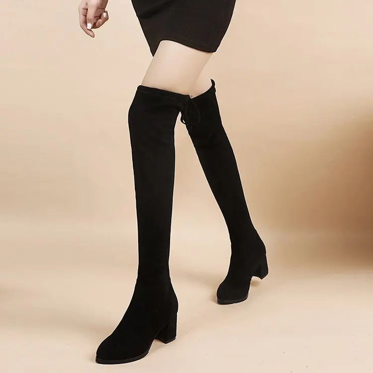 Fashion High heeled trendy cross-border elastic boots women's autumn winter really soft leather thick-soled fashion boots strap