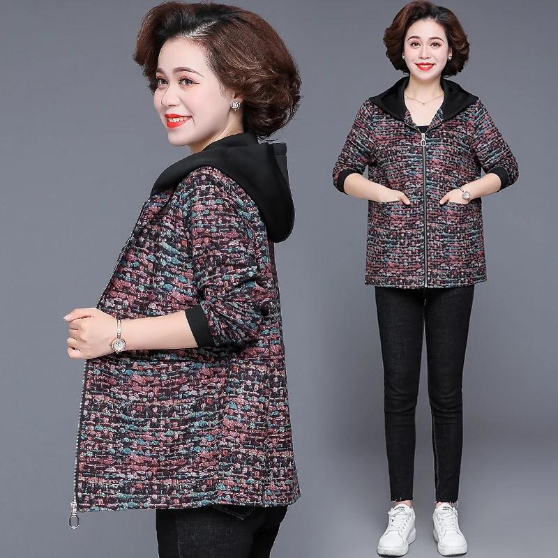 

Korean Fashion Flower Color Windbreaker Women Hooded Coat Spring Autumn Middle-Aged Mother Jacket Female Loose Outerwear G1865
