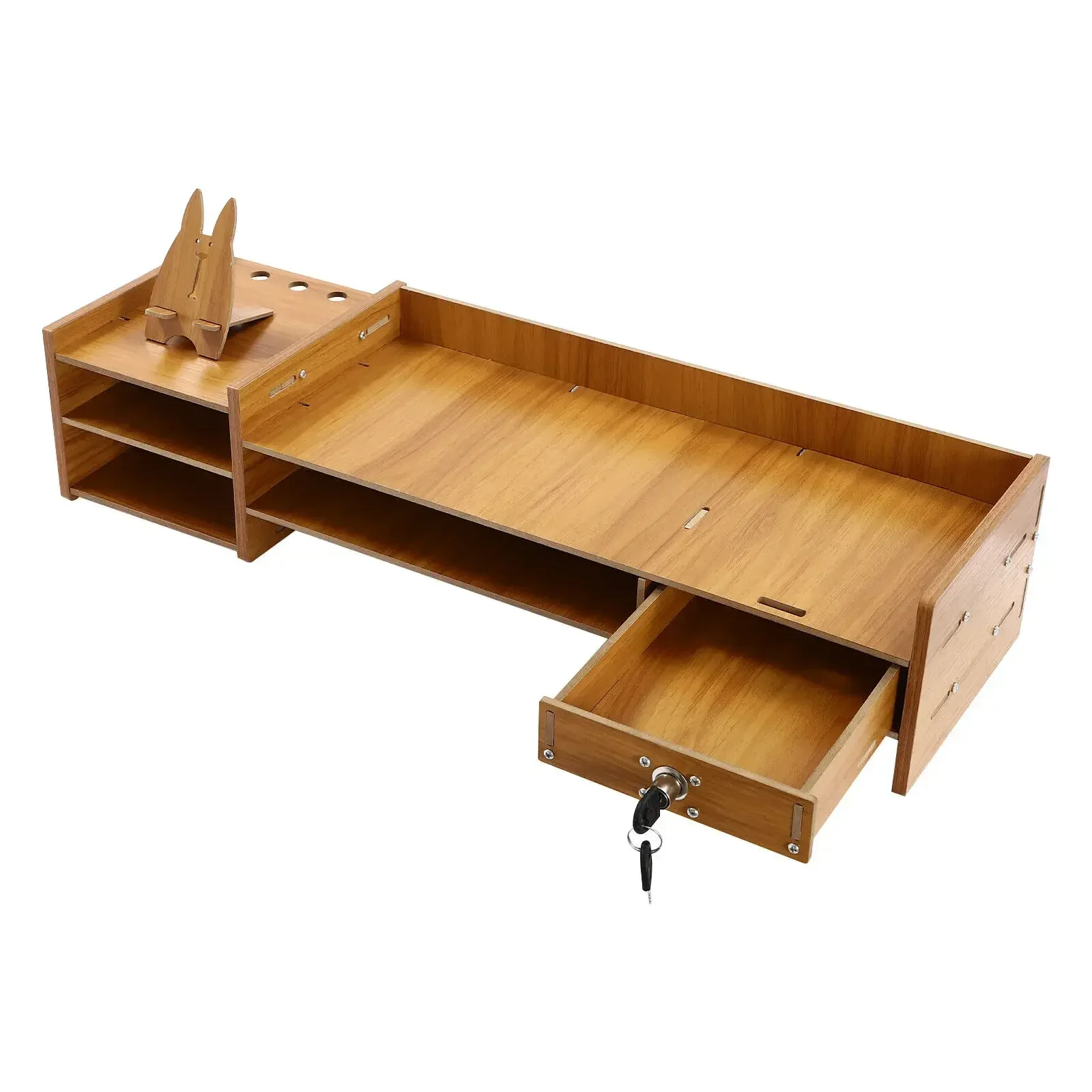 Wood Desk Organizer Home Office Desktop Storage Drawer Computer Holder w/Lock 5