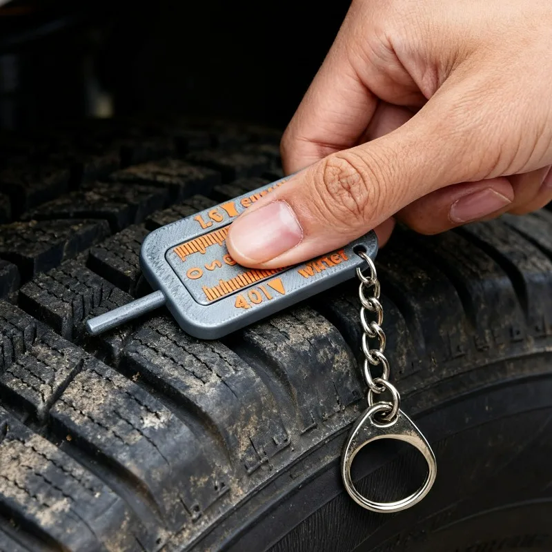 2-in-1 Tire Tread Depth Gauge Keychain Accurate Measurement Car Tire Checker Wear Indicator Tool for Car Truck Motorcycle