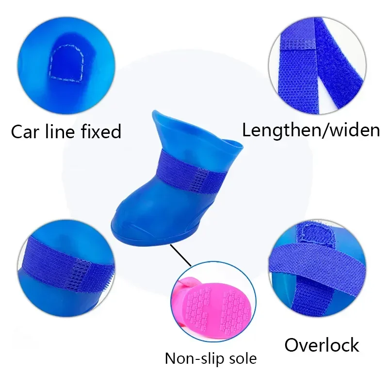 Title 6, 4Pcs Pet WaterProof Rainshoe Anti-slip Rubber B...