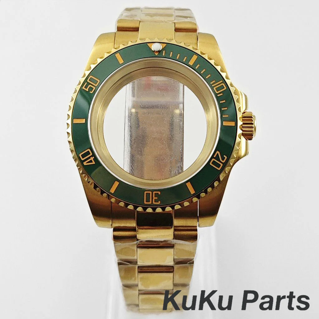 Gold 40MM Oyster Bracelet Sapphire Glass Waterproof Watch Case with 28.5mm Dial Compatibility