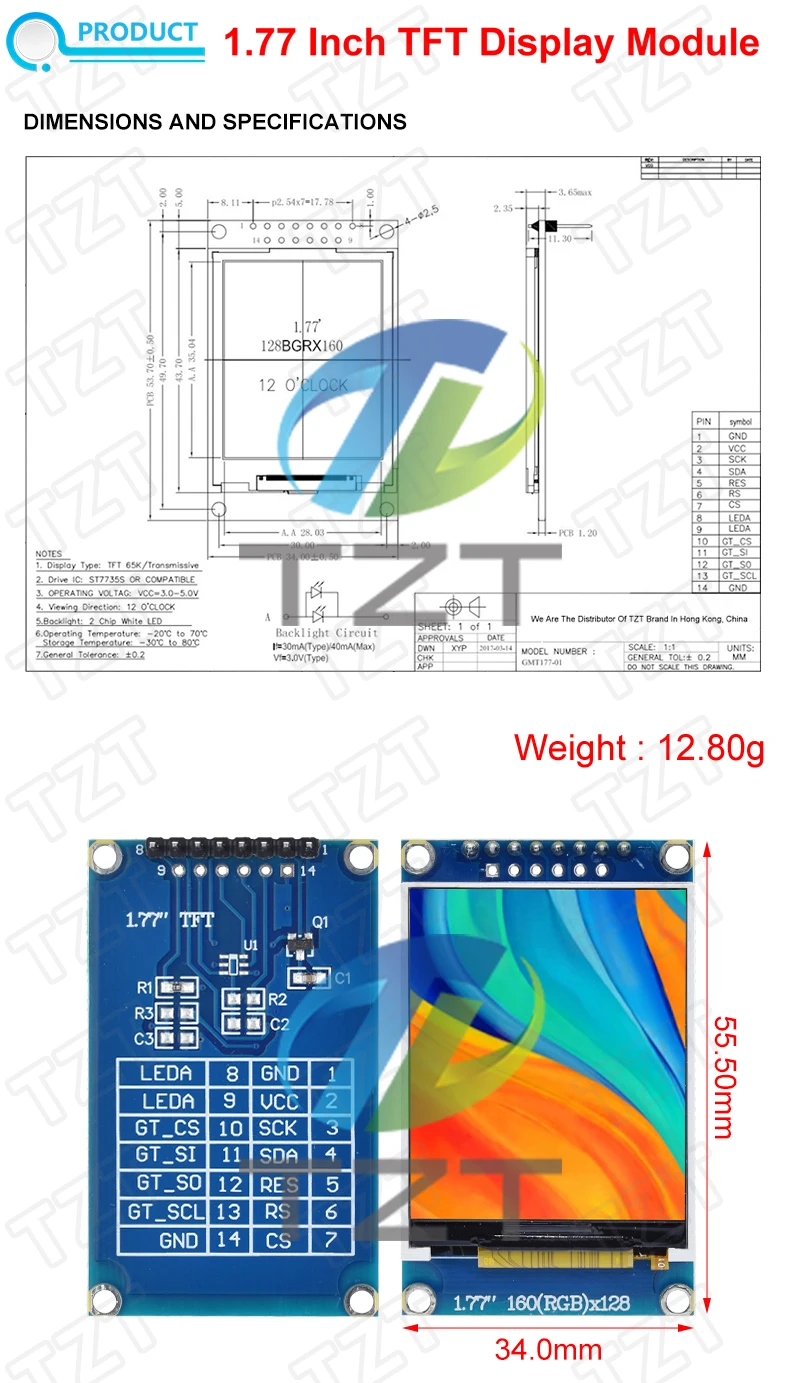 TZT TFT Display 0.96/1.3/1.44/1.8/2.4/2.8/3.5 Inch TFT Full Color ...