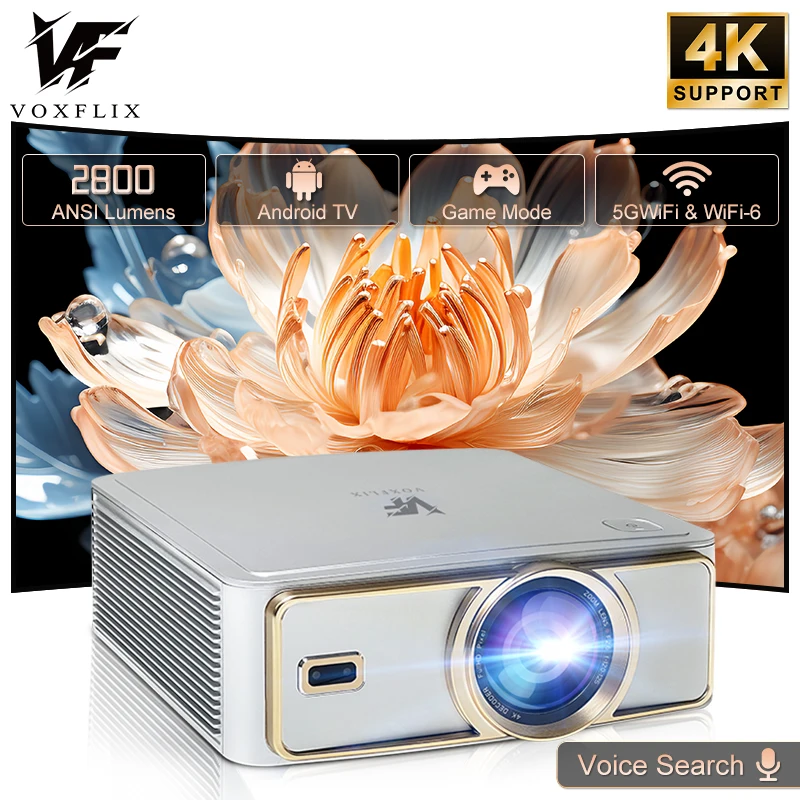 Voxflix M25 Home Cinema 1080P 4K 2800 ANSI Smart Projector Android TV 9.0 Game Mode Support voice search Movies