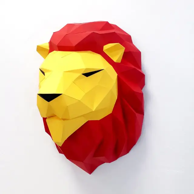 40CM DIY Paper Low Poly Lion Trophy 3D Paper Sculpture Papercraft Lion AnimalPaper Model Home Wall Decoration Handmade Gifts 1