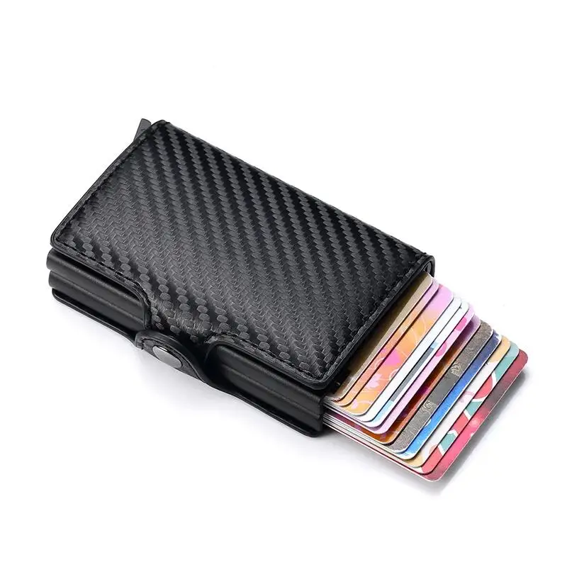Leather Wallet Antitheft Rfid Credit Card Holder Wallets Men Leather Aluminum Box Metal Male Purse Bag Small Cardholder Case Minimalist Wallet