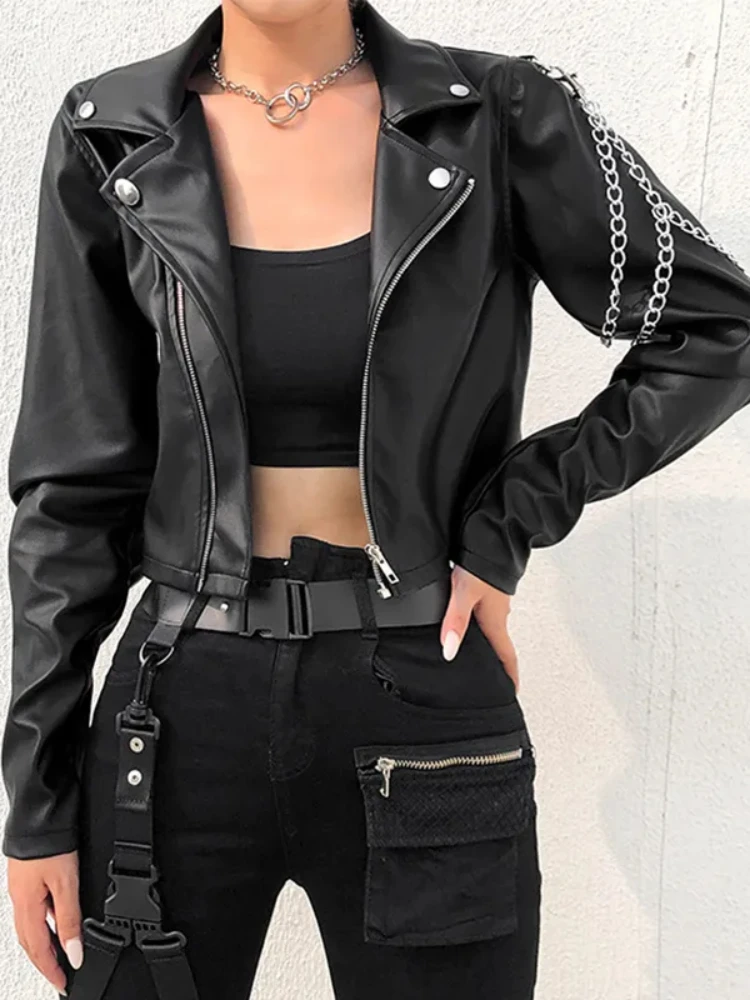

FTLZZ Autumn Winter Women Faux PU Leather Jacket Casual Lapel Zipper Leather Jacket Vintage Lady Motorcycle Outwear