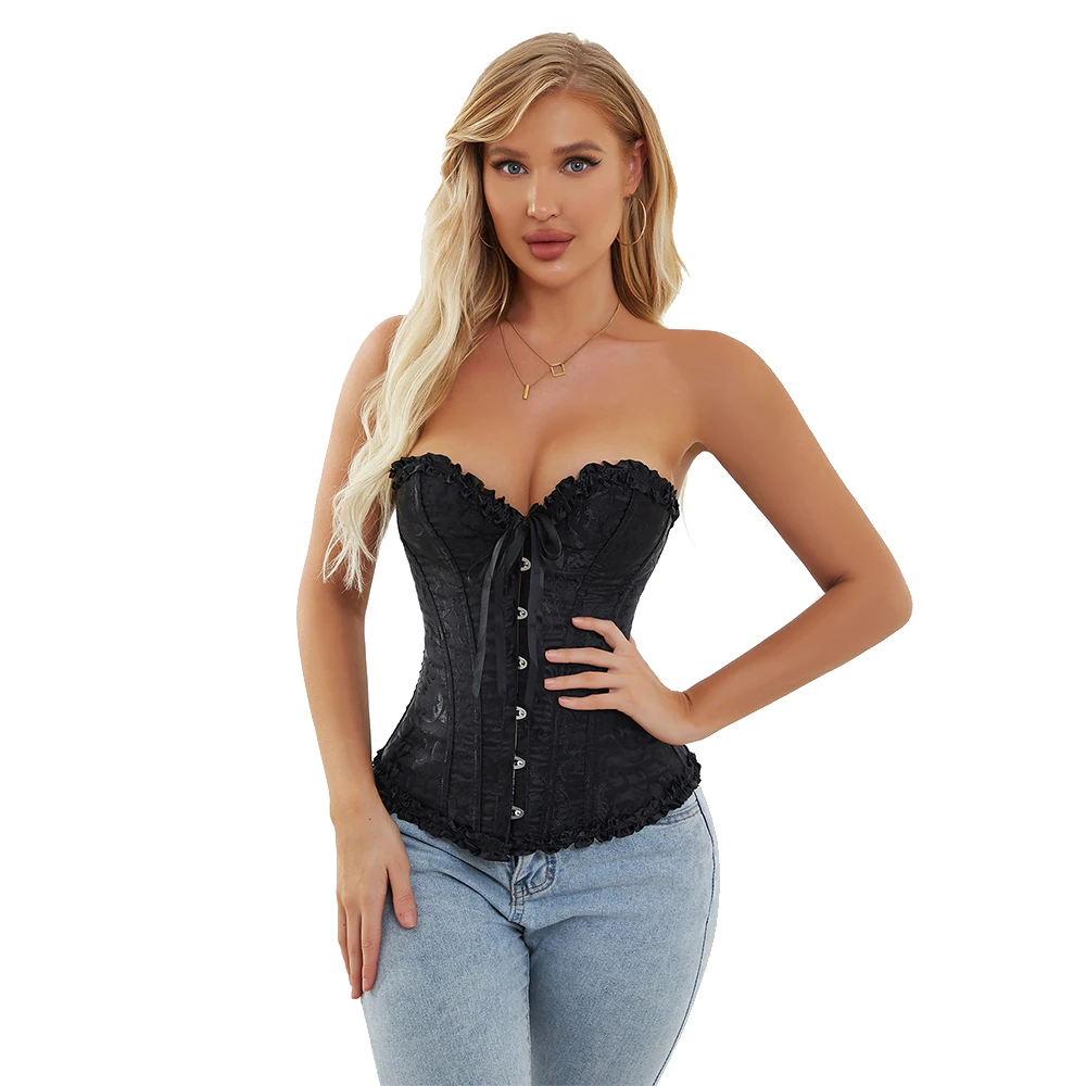 Jacquard Floral Overbust Corset Front Busk/Zipper Waist Bustier Top Corselet Basques waist corset,corset bustier top,lace corset