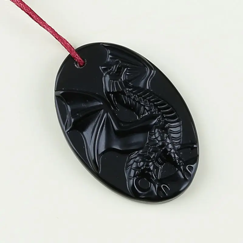 Semiprecious Natural Stone Obsidian Carved Pterosaur Pendant Bead 44x30x6mm 11.4g Fashion Jewelry Necklace Accessories