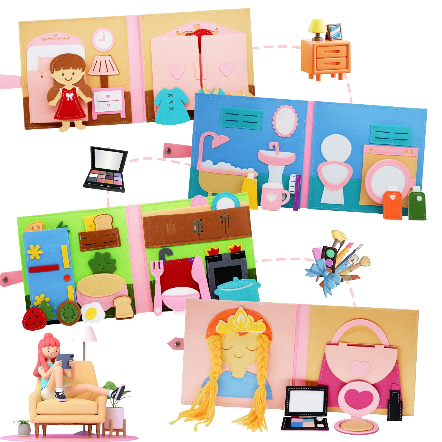 Montessori Quiet Books for Toddlers, Soft Activity Busy Book,Felt Cloth Book,Sensory Travel Toy with Learning Activities 3