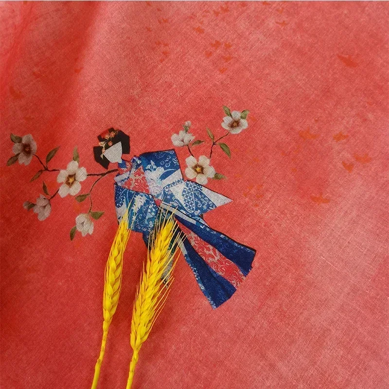 50X140cm natural pure ramie thin print breathable Chinese dress linen fabric summer organization Diy sewing