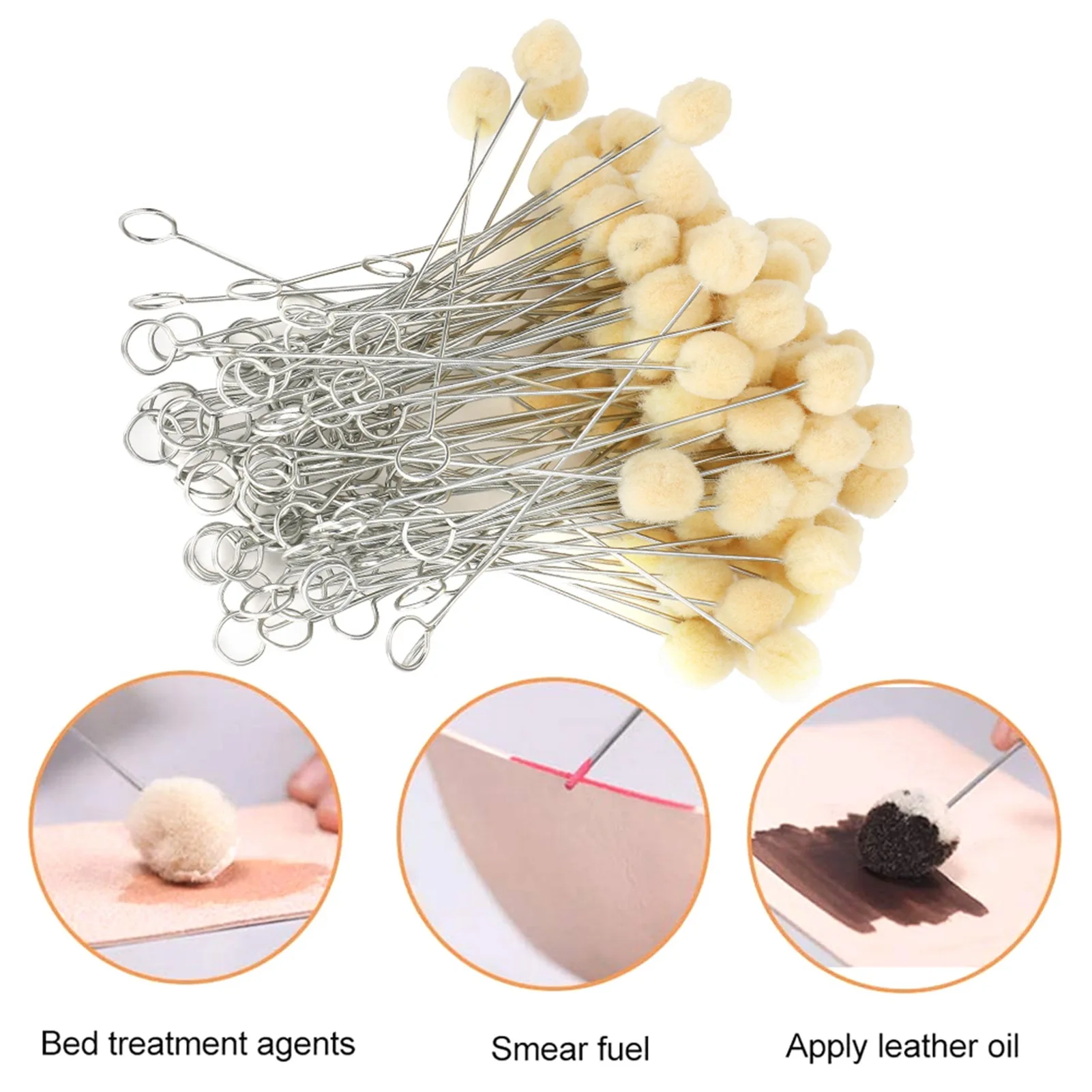 100Pcs Leather Wool Daubers Oily Dye Ball Brush Metal Handle DIY HandMade Craft Tool