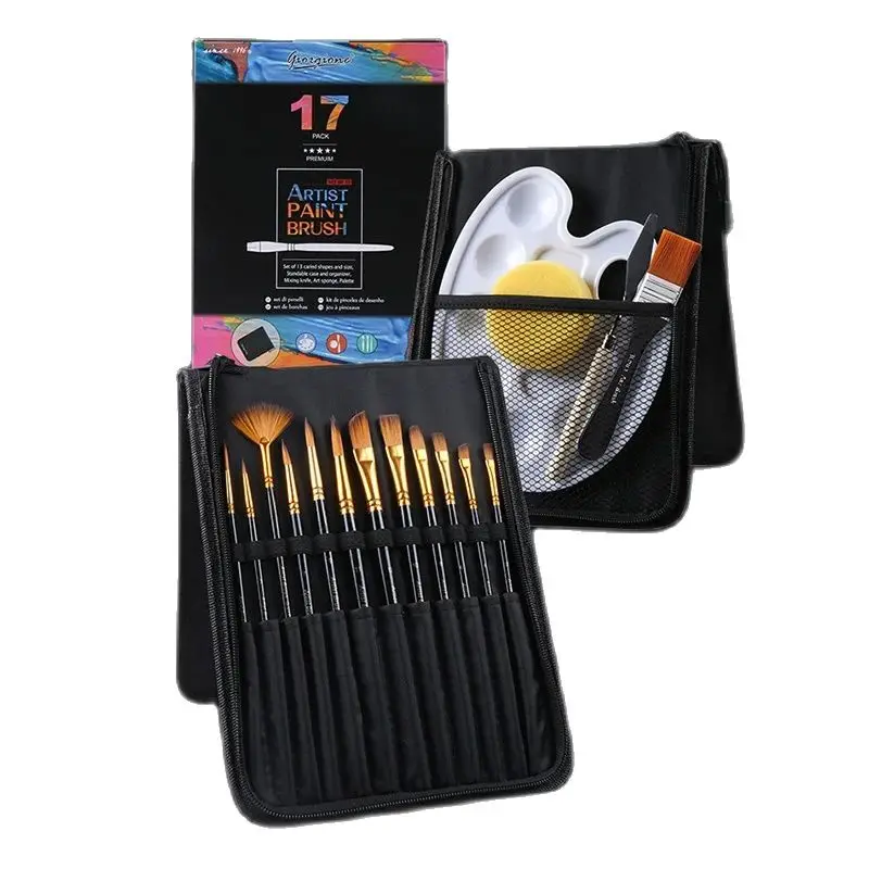 Oil brush 16 pcs/set Nylon Hair Wooden Handle Watercolor Paint Brush Pen Scrubbing Scraper Acrylic Painting Art Brushes Supplies