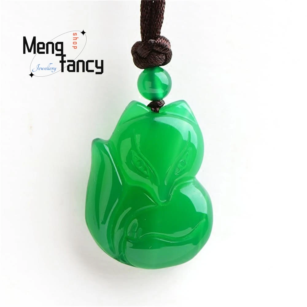 Natural Fashion Concise Emerald Chalcedony Jade Fox Pendant Amulets Mascots Couple Wedding Souvenir Women Necklace Luxury Gifts