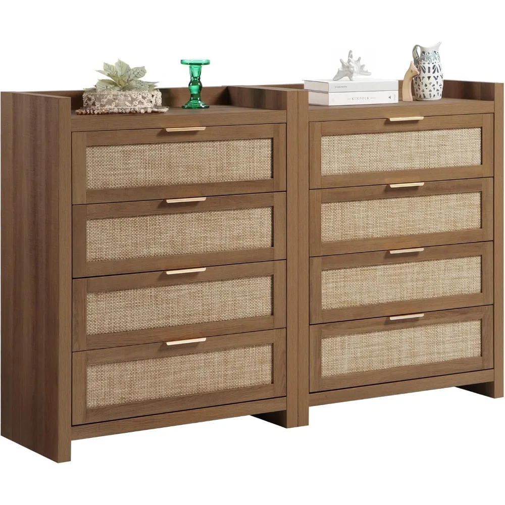 Dresser forof Drawers  with 4 Rattan  Tower Large Nightstand Sets for Living Room Hallway, Dresser 3
