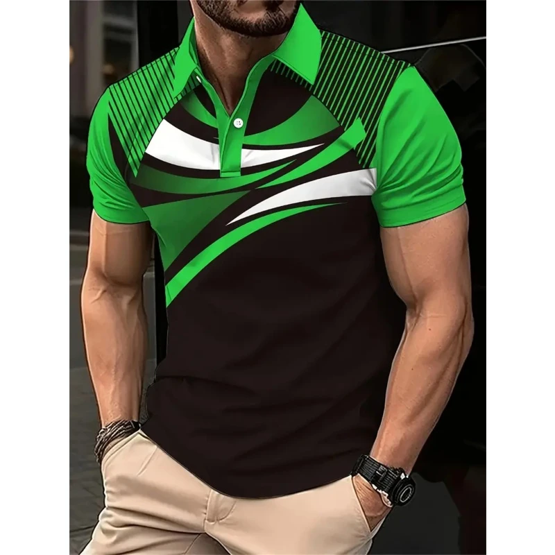New 3D Printed Colorful Striped Man Polo Shirts Geometric Color Block Pattern Men's Clothes Shirt Casual Lapel Short Sleeve Tops 6 S2f0a5673189345cfb0fba703cc740ca8h