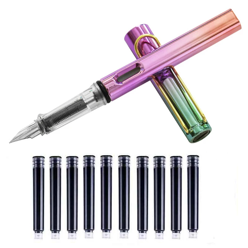 다채로운 만년필 세트, 블루 블랙 잉크 카트리지 리필, 0.5mm 펜촉 잉크 펜, 학교 사무용품