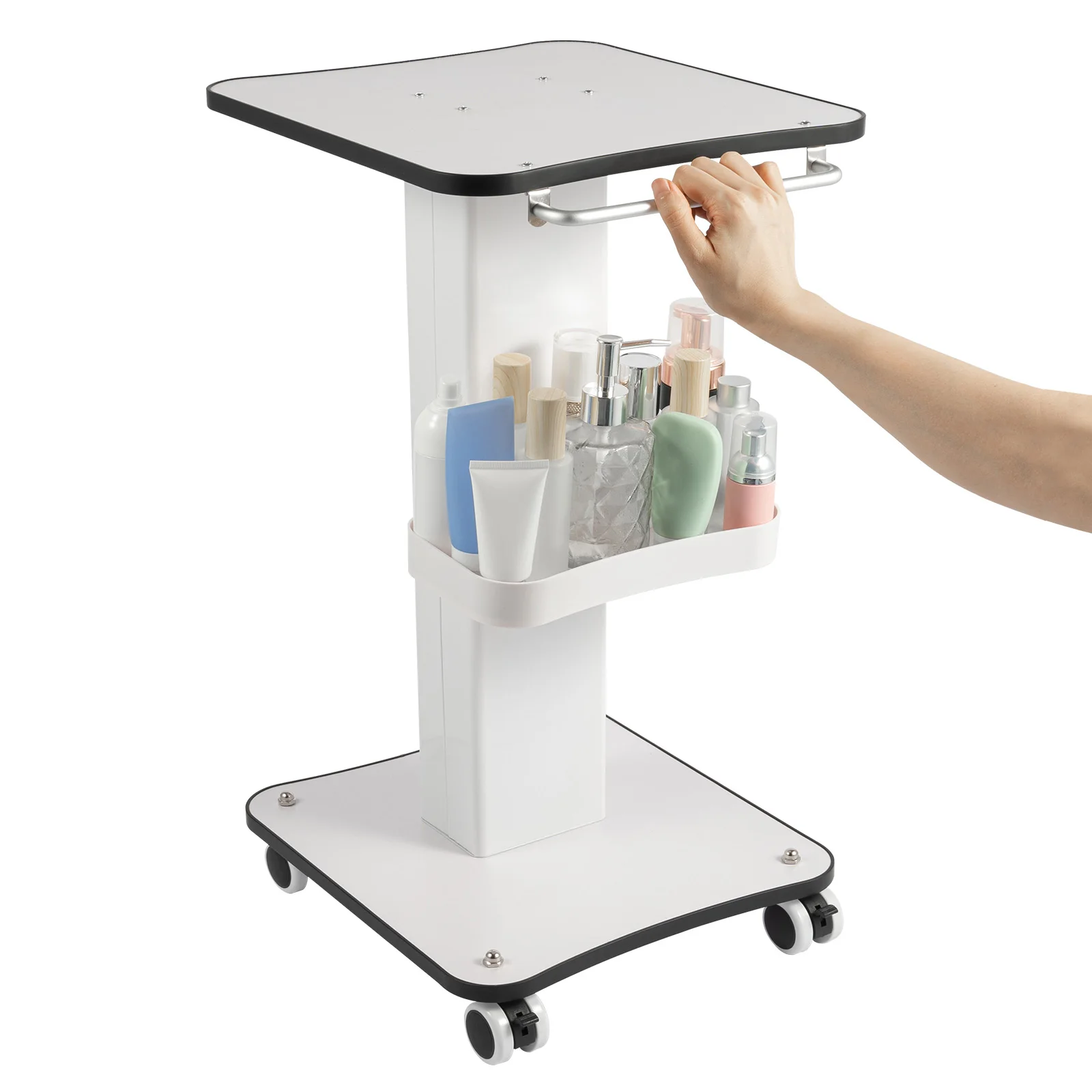Beauty Trolley Salon Rolling Cart Mobile Salon Spa Rolling Trolley Stand Cart with Wheel Beauty Trolley Instrument Tray White