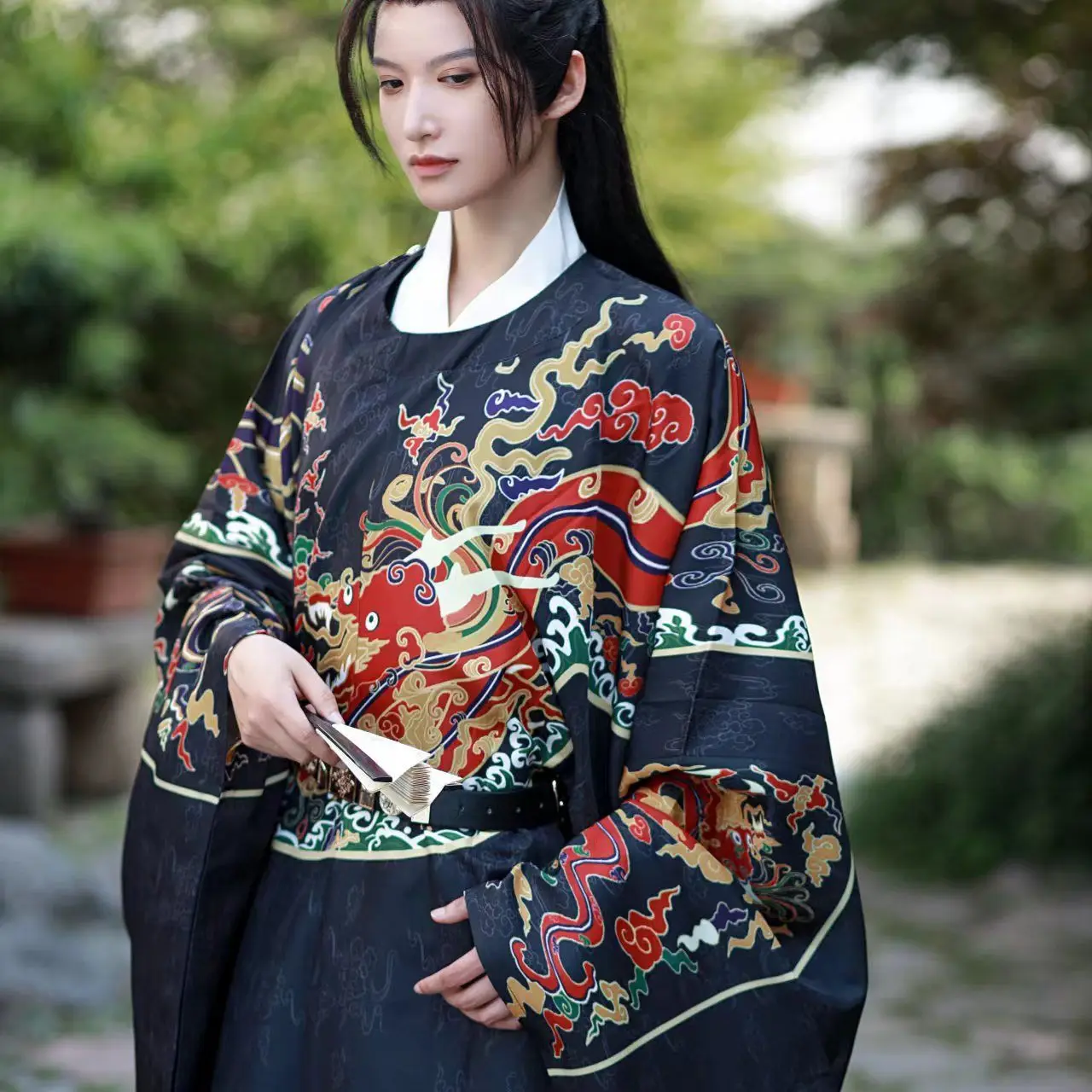 2XL Chinese Hanfu Robe Traditional Ming Dynasty Round Neck Pipa Sleeve Long Robe Cosplay Costume Oversized Hanfu Dress