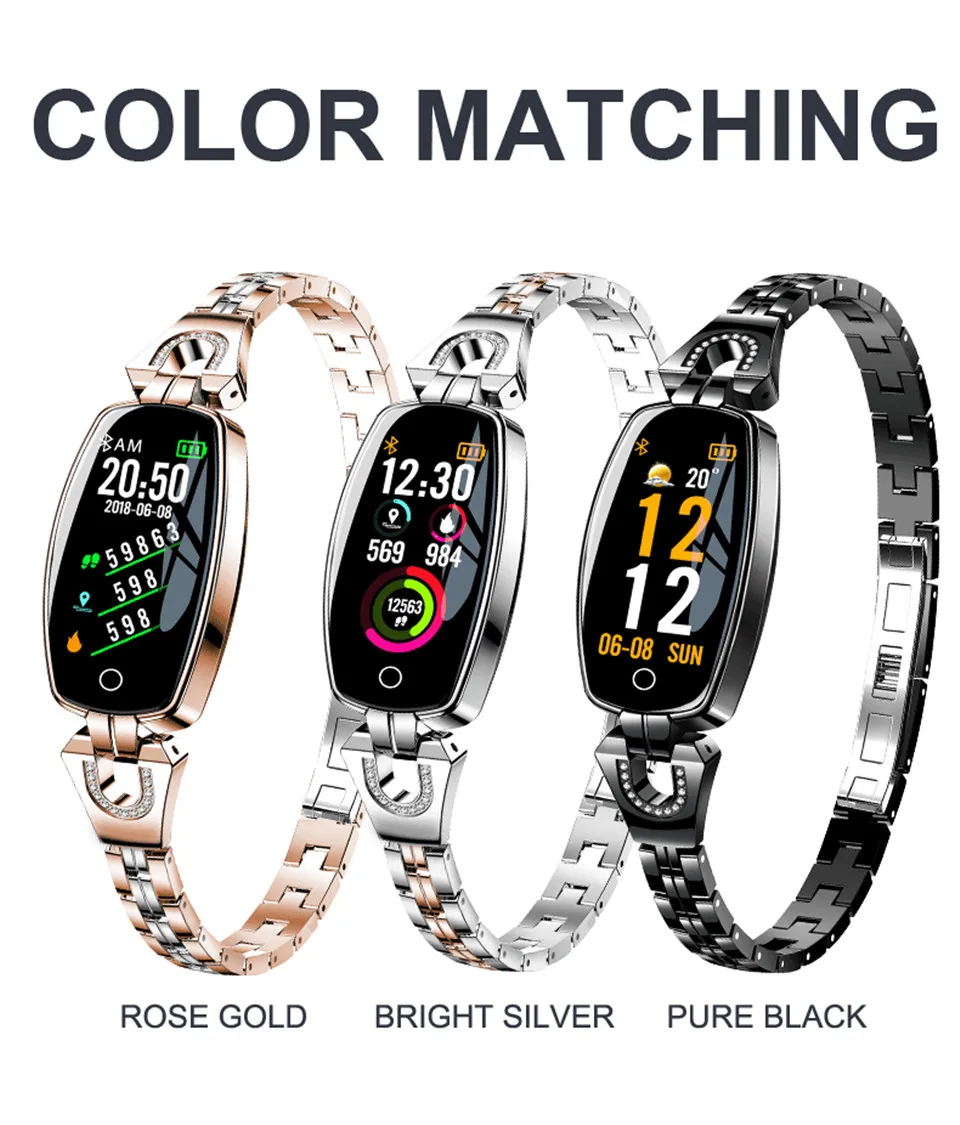 H8 pulseiras inteligentes mulheres banda de freqüência