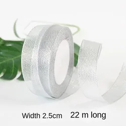 Gold and Silver Metallic Glitter Ribbon - 25 - Yard Roll for DIY Crafts, Sewing, and Gift Wrapping (25mm silver Glitter)