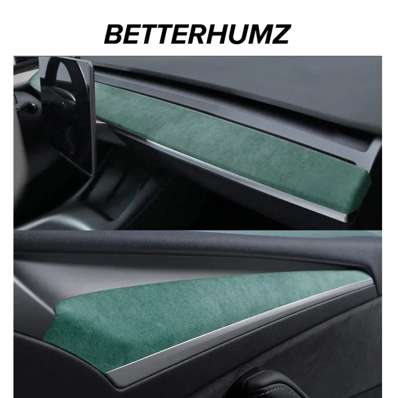 Betterhumz for Tesla Model 3 Y Car Interior Dashboard Door Panel Cover Made of Alcantara Decals Accessories