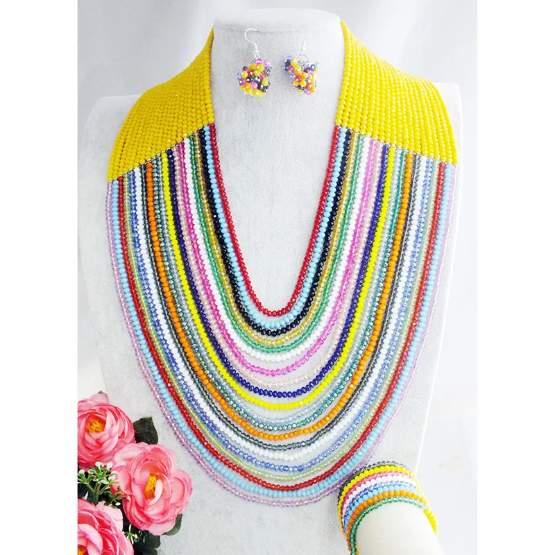 

Beautiful African Wedding Multicolor Crystal Beads Nigerian Crystal Necklace Set