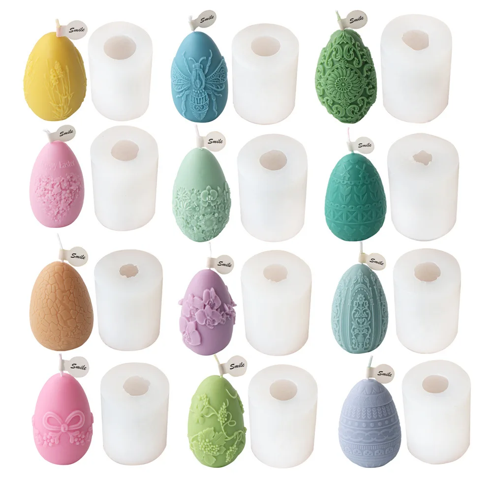 Easter Embossed Silicone Mould Easter Egg Candle Molds Diy Aromatherapy Plaster Graffiti Eggs Candle Making Kit Diy Craft Tools