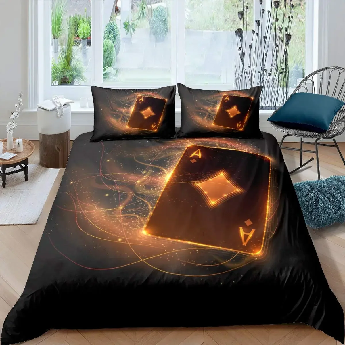 Gambling Poker Pattern Print Bed Set Quilt