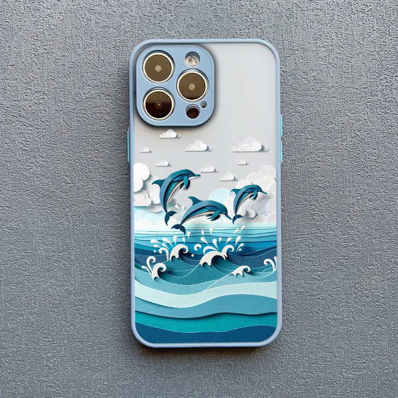 Ocean Adventure Marine Life Phone Case featuring Sharks and Dolphins with Blue Sea Waves Design