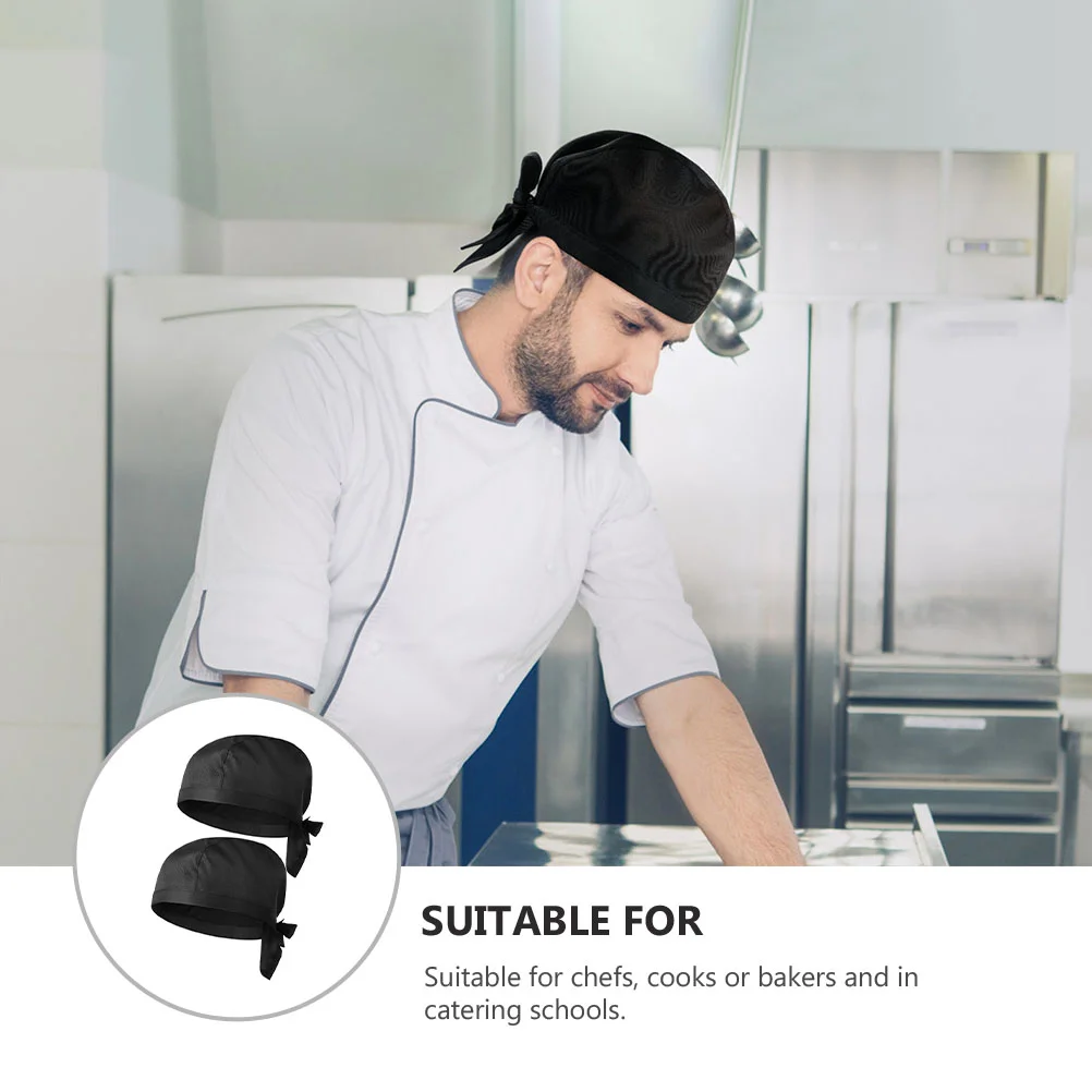 2 Pcs Chef Hat Ribbon Uniform Cap for Men Women chef uniforms,chef apron hat set